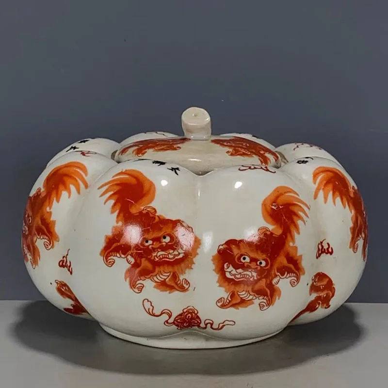 

Antique Old Object Porcelain Collection Qing Dynasty Qianlong Lion Pumpkin Jar Ceramic Decoration Home Living Room Ornaments Art