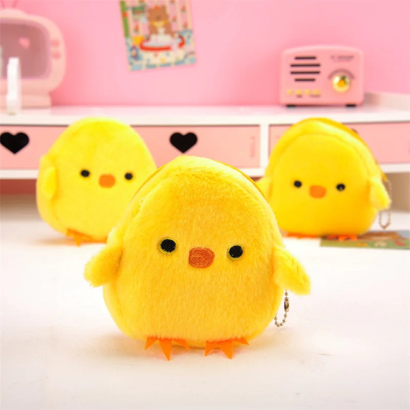 Kawaii Cartoon Chick Animal Plush Coin Purse Embroidery Storage Bag Earphone Bag Girl Plush Pendant Coin Purse Toy Children Gift