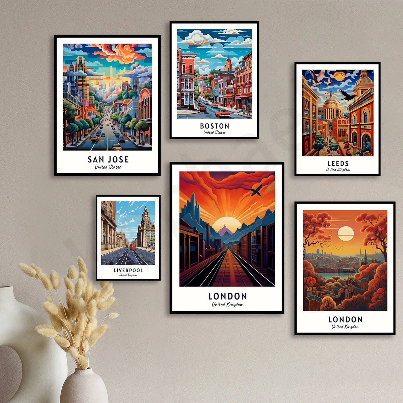 London Nottingham Sheffield Leeds Indianapolis San Antonio Boston Los Angeles San Francisco San Jose. City Landscape Poster