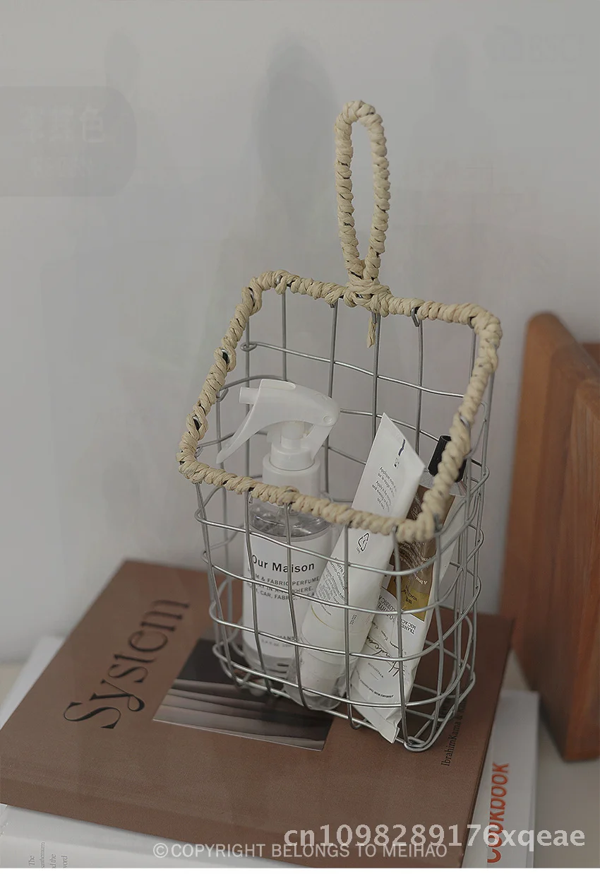 سلة تخزين معلقة على الحائط من الحديد المنسوج، كبيرة ومتوسطة وصغيرة الحجم، منظم مطبخ على الطراز الشمالي، رف كتب مجلة الخبز #5