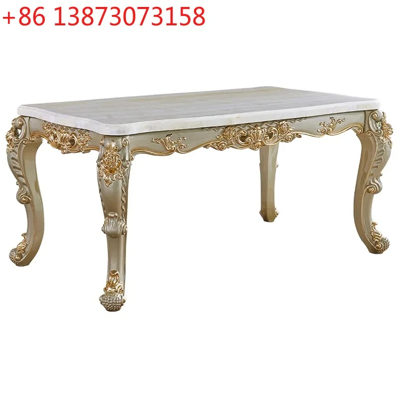 Dining table dining chair combination villa high-end restaurant household solid wood crown carving 1.6 meters