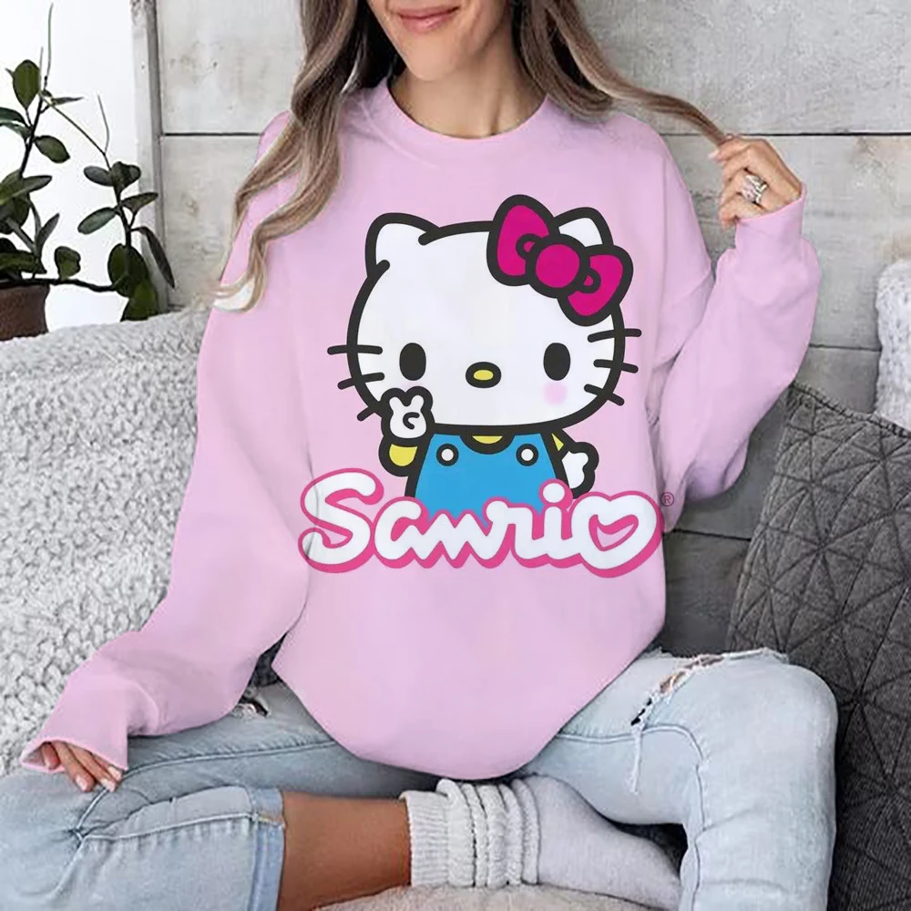 Hello Kitty dibujos animados Anime jersey de mujer primavera y otoño hombres cuello redondo Sudadera con capucha ropa nueva moda pareja suéter Top