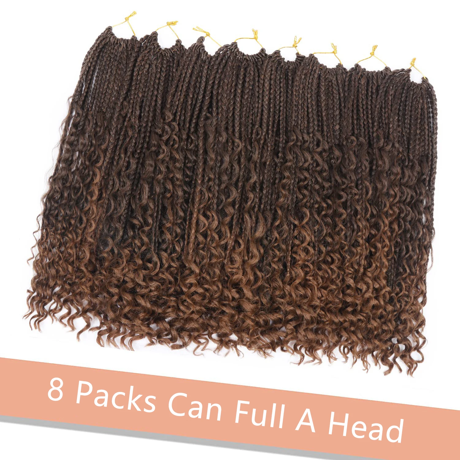 Deusa caixa tranças de crochê cabelo com extremidades encaracoladas 1/8 pacotes bohomian caixa tranças de crochê trança sintética extensão do cabelo