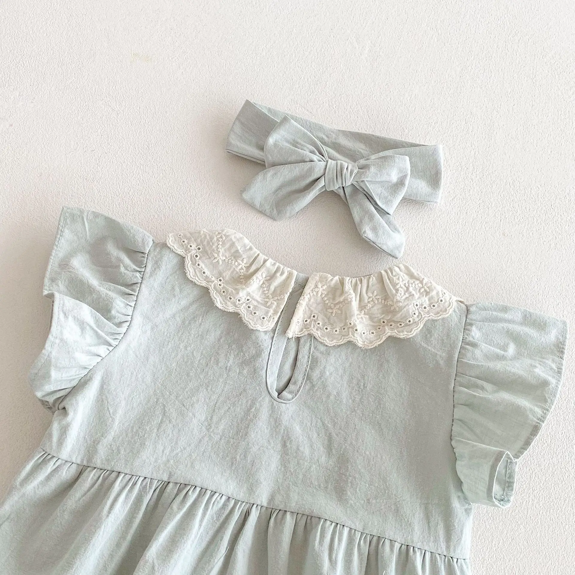 Adorable Baby Girls' Cotton  Soft and Cute Flutter Sleeve Lace Collar Romper and Matching Headband - Ideal for 0 - 2 Y Newborn