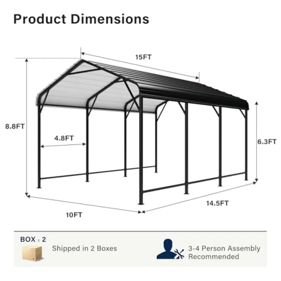10x15 Feet Metal Carport Enhanced Base Heavy Duty Garage Carports, Outdoor Garage Car Port, Oversized Carport Canopy with Steel