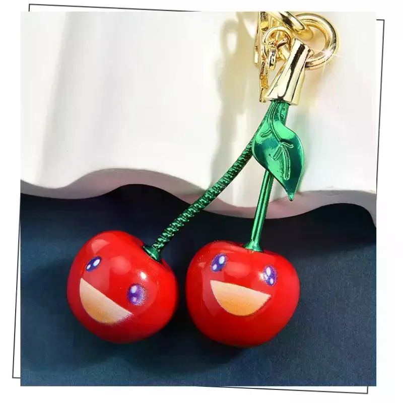Mode Lächelnde Kirsche Schlüsselbund Kirschen Tasche Anhänger Schlüsselring Rucksack Dekoration Zubehör Geschenke Frauen Männer Auto Schlüssel Ketten