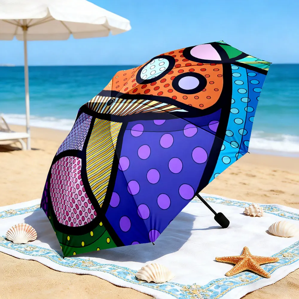 1PC Colorful Mushroom Pattern Umbrella by the Lake Print 8 Iron Ribs Folding Umbrella Auto-Open Fashion Sunshade