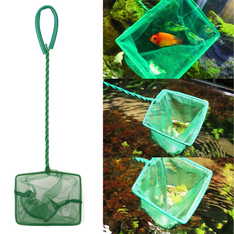 Portable Fish Net Long Handle Square Aquarium Accessories Fish Tank Landing Net Fishing Net Fish Floating Objects Cleaning Tool