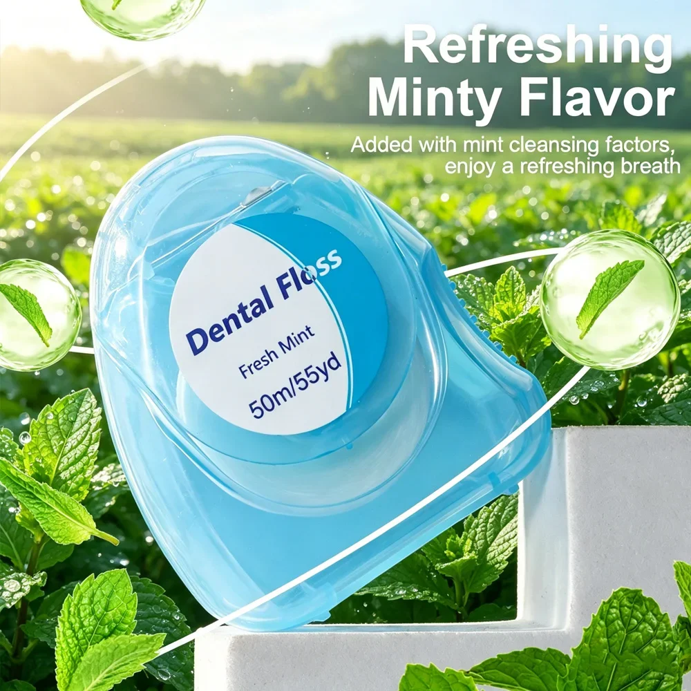 1/2/3/4/5/6Pc 50m/Box Dental Floss Toothpicks Mint Superfine High Tensile Strength Wax Oral Hygiene Teeth Cleaning Teeth Flosser