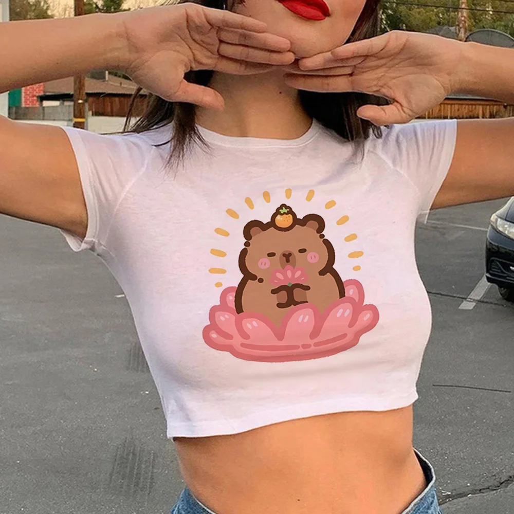 

Винтажный корейский Модный укороченный топ capyбара cyber y2k для девушек, корейская модная футболка cyber y2k, футболки