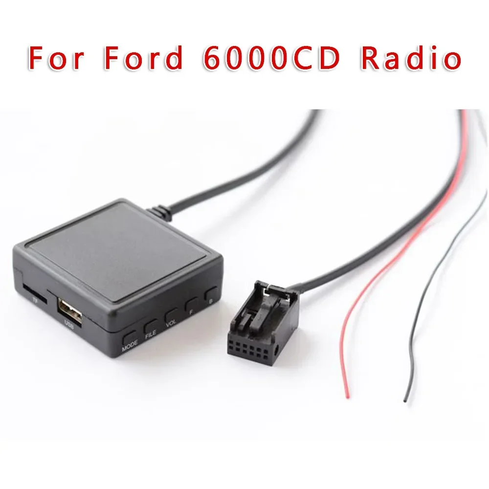 For Ford 6000CD Radio Compatible 12Pin AUX USB Audio Adapter Cable with Microphone Stream Music from Your Device