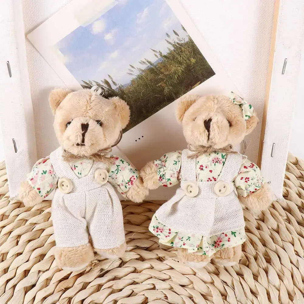 New Couple Bear Rabbit Plush Toy Pendant Cute Linen Bear Keychain Bag Hanging Decoration Claw Doll Car Key Ring Ornaments