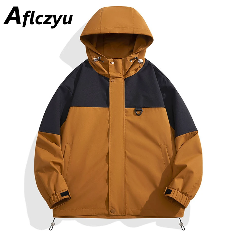 

Camping Jacket Windbreak Men Fashion Casual Waterproof Cargo Jacket Hooded Patchwork Coat Male Spring Autumn Outerwear