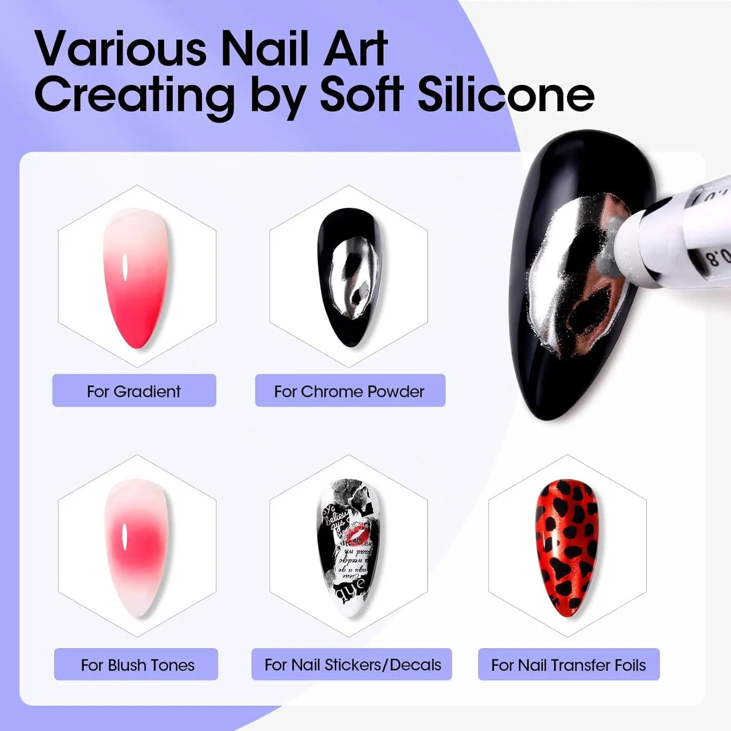 5-in-1 Nail Art Dotting Pen & Flash Powder Applicator 4 Size Interchangeable Tips Nail Dotting Painting Pen Nail Drill Pen Tools