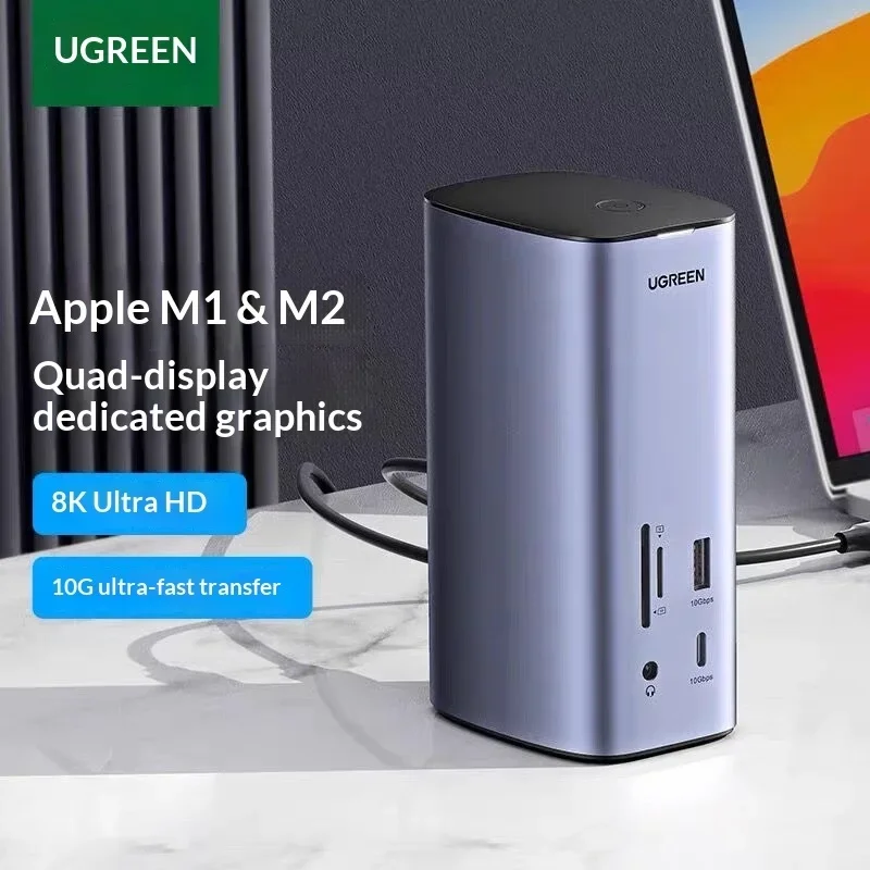 UGREEN 90325 USB C Docking Station CM555 12 in 1 DisplayLink Dual HDMI DP Gigabit Ethernet 10Gbps USB SD TF Reader PD Audio