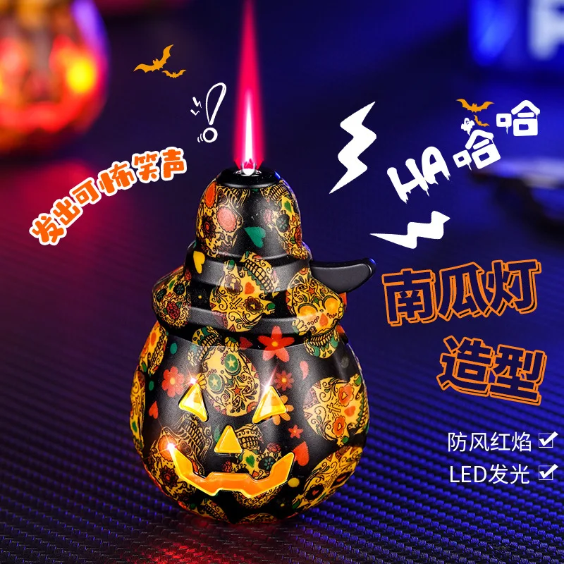 Funny Pumpkin Lantern Shaped Lighter Windproof Red Flame Ornament Lighter Fun To Play With Gift Cigarette Lighter Unique Gift