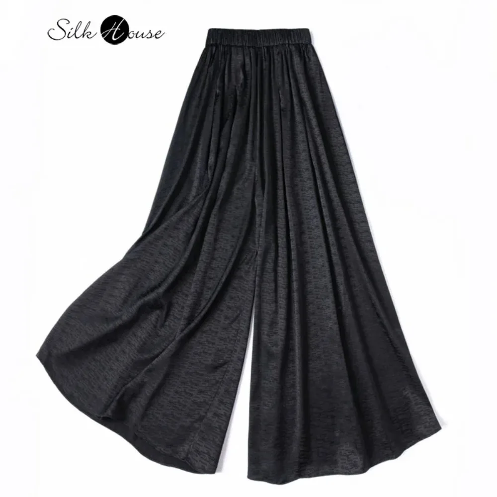 Women's Fashion Spring Clothing 92% Natural Mulberry Silk Elastic SangBo Satin Glossy Black Elastic Waist Nine Point Skirt Pants
