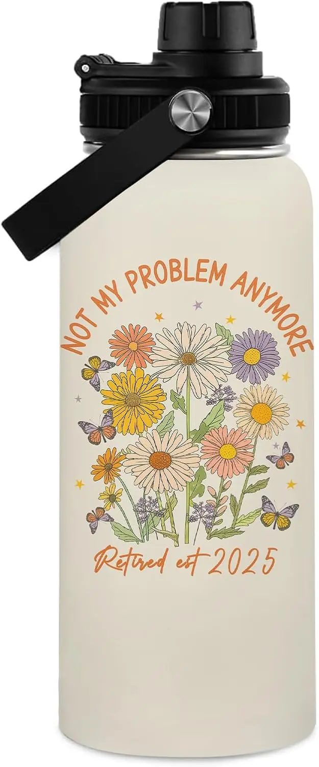 

Retirement Gift for Woman 2025 - Funny Retirement Gifts For Coworker Leaving, Not My Problem Anymore Water Bottle Tumbler 32 Oz,