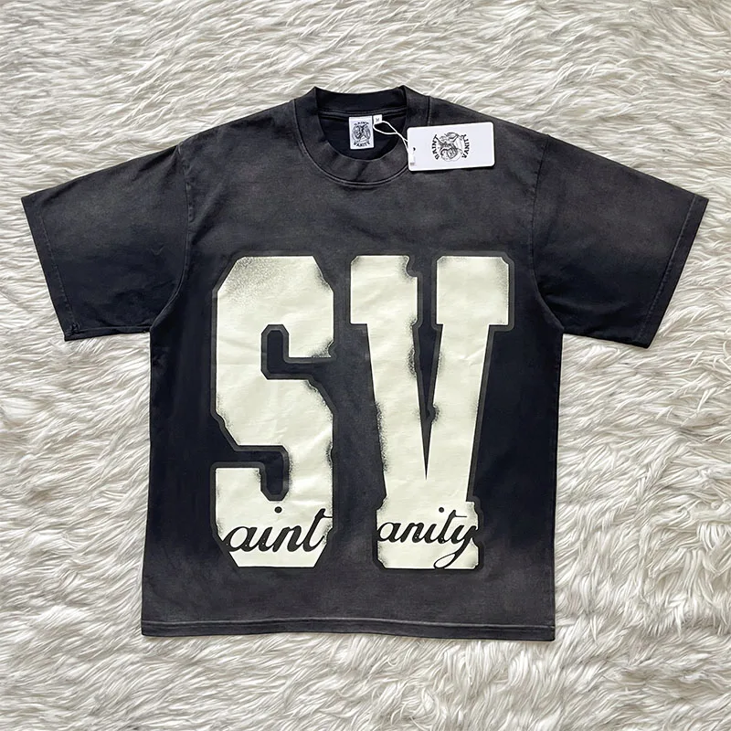 Saint Vanity Casual Cotton T-Shirt Short Sleeve Letter Print Simple Design Youthful Style Suitable for All Summer round Neck