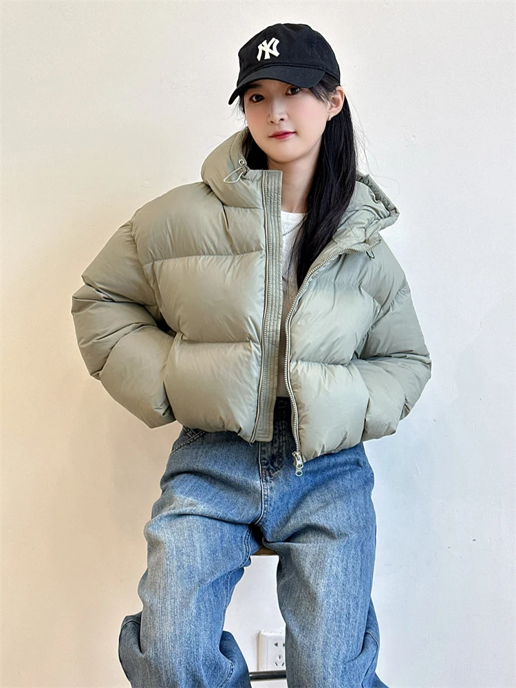 

Winter Short Solid Hooded Down Jacket Women White Duck Down Warm Zipper Jackets Female Loose Thick Quilted Parka Outwears Coat