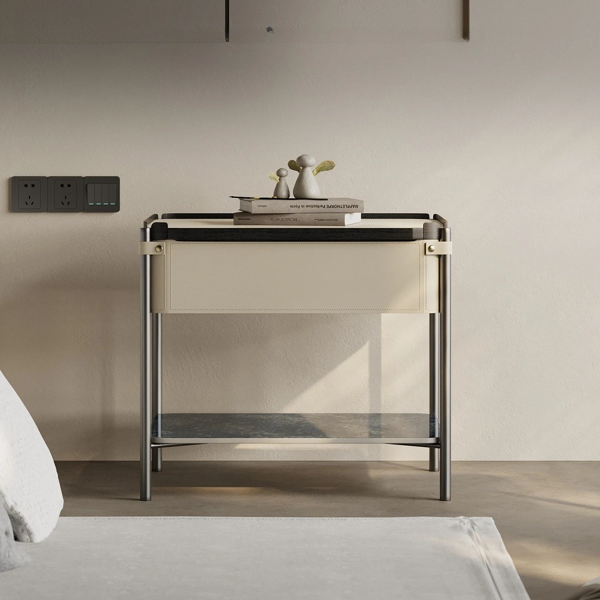 minimalist bedside table rock slab storage double-layer hollow high-end large-capacity bedside table