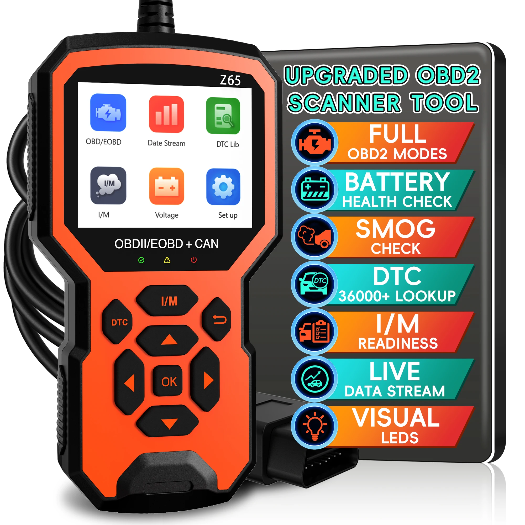 

OBD2 Scanner, Check Engine Code Reader,Live Data, I/M Readiness, Battery Voltage Check, Read & Clear Error Codes