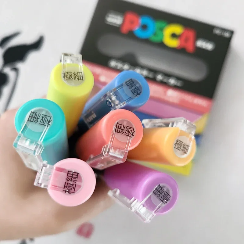 7 Light Colors Japan UNI POSCA Marker Set PC-1m/3m/5m Advertising Graffiti Manga Highlight Acrylic Pen Art Supplies Stationery