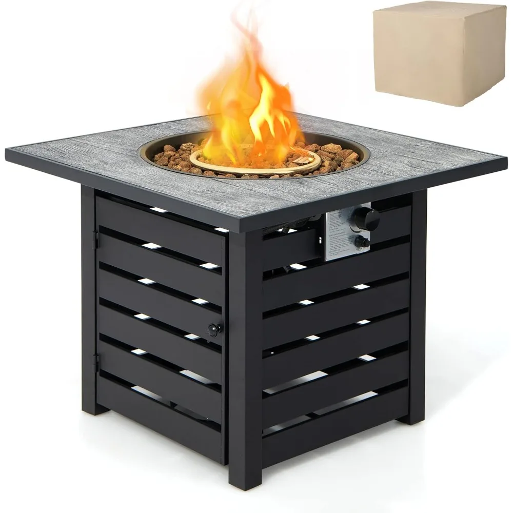 

32" Propane Fire Pits, 50,000 BTU Gas Firepit with Resistant Tabletop, Adjustable Flame & Waterproof Cover, Fire Pit Table