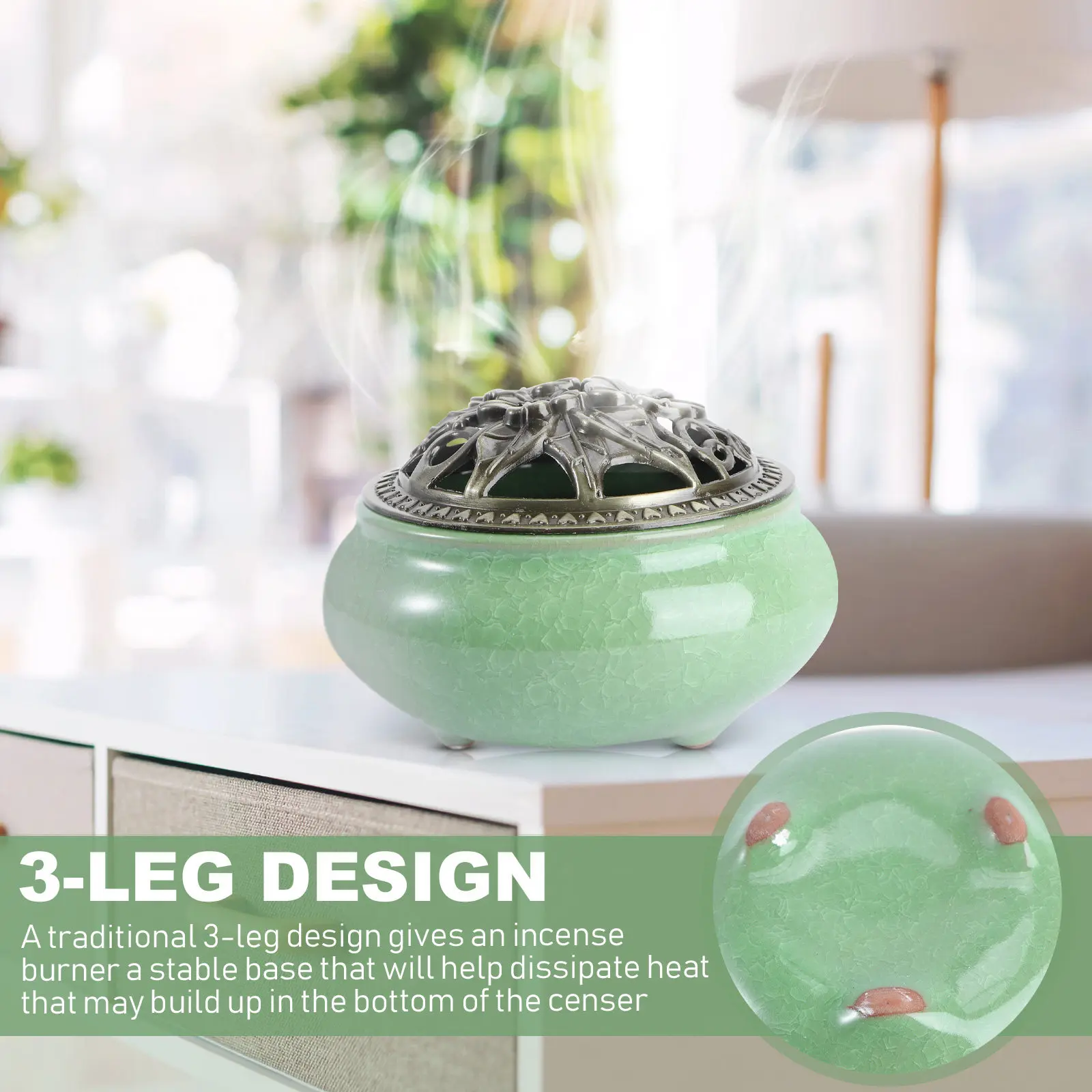 Cone Incense Burner Ceramic Alloy Calabash Holder Asakusa Green Stable Base Heat Dissipation Unique Design Incense Stick Holder