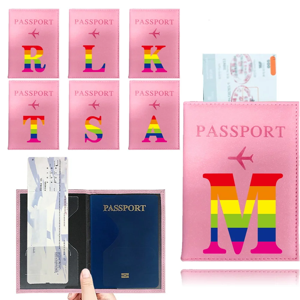 

Fashion Emboss Women's Passport Cover Rainbow Lettern Print Girls Boys ID Card Holder Travel Ticket Passport Case Drop Shipping