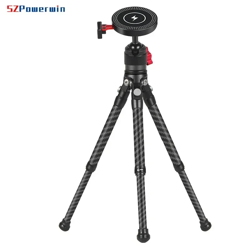 Powerwin Foldable Carbon Fibre Tripod with Magnetic Wireless Charging Phone Holder for Magsafe for iPhone /Huawei Selfie Monopod