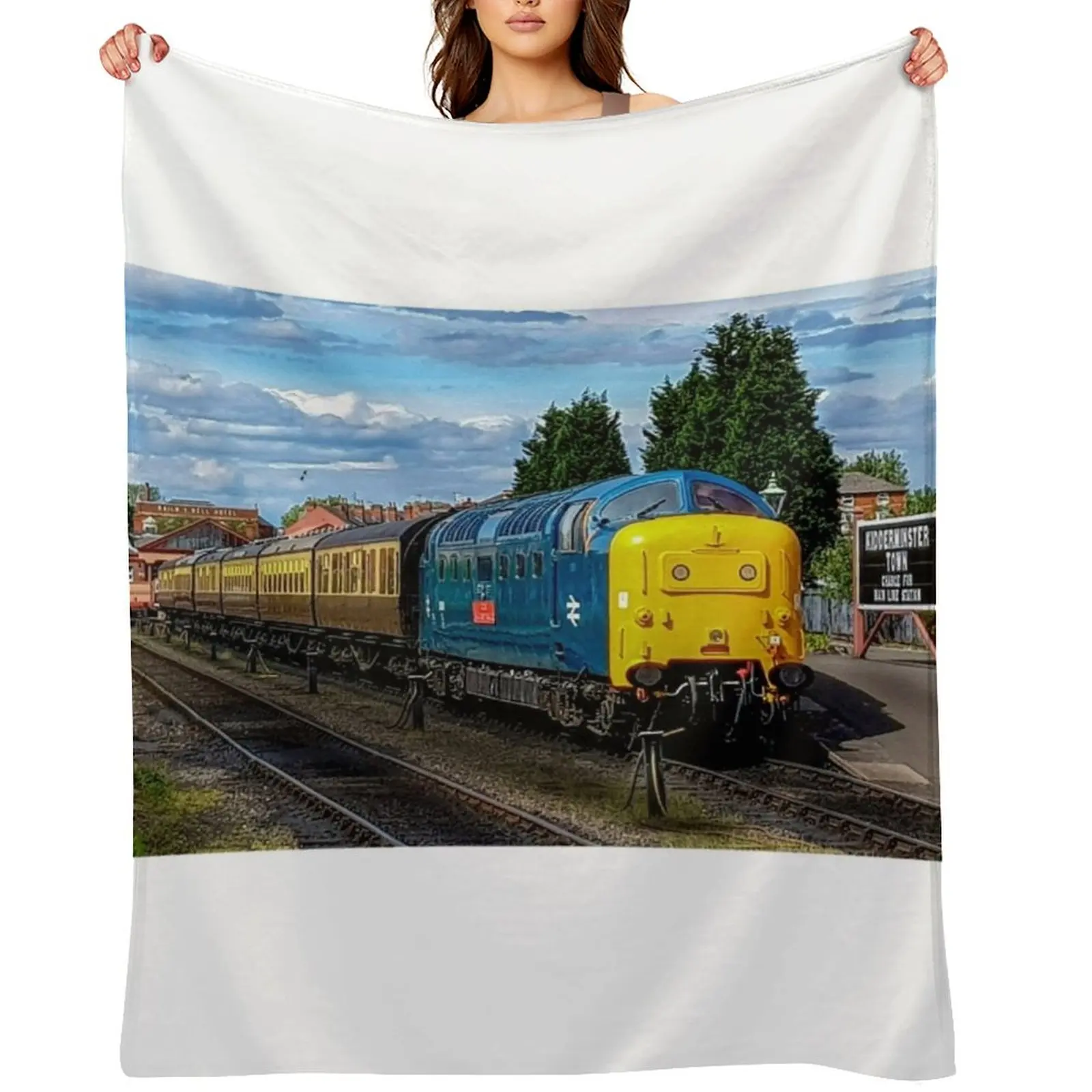 Deltic class 55 at Kiderminster Severn valley station Throw Blanket blankets ands Stuffeds Hair halloween Blankets