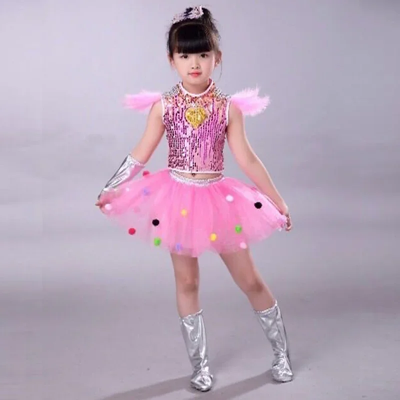 تنورة شاش مطرزة مطرزة للأطفال ، زي رقص الجاز ، ملابس حديثة ، أداء رياض الأطفال ، أطفال