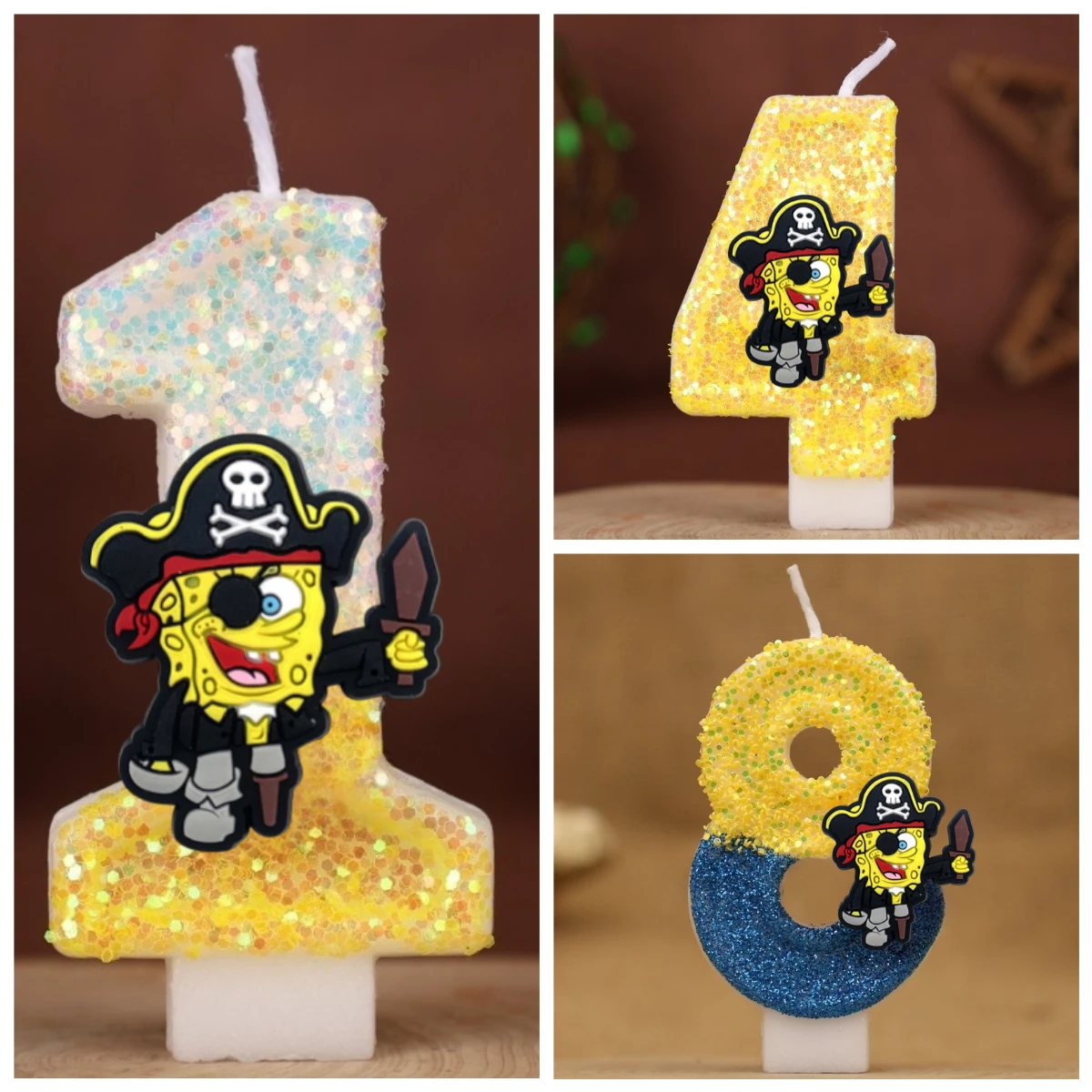 Cute Cartoon Spongebob Candle Number 0-9 Kids Birthday Cake Decoration Supplies Anime Party Accessories Supplies