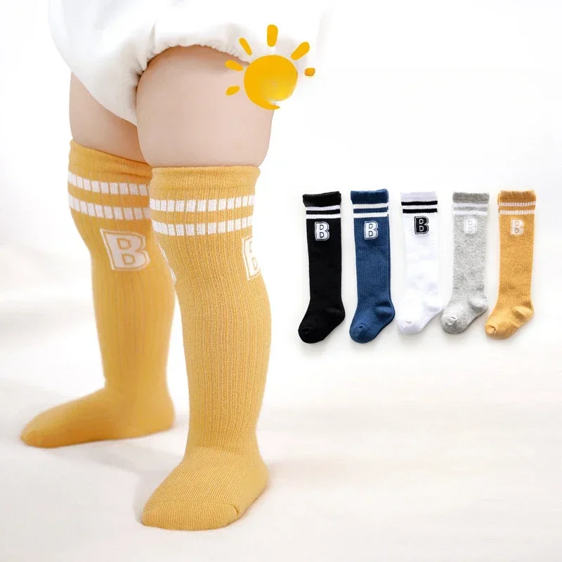 Autumn Winter High Elastic Baby Knee High Socks Simple Korean Cotton Letter Solid Color Boys Girls Long Socks Children Socks