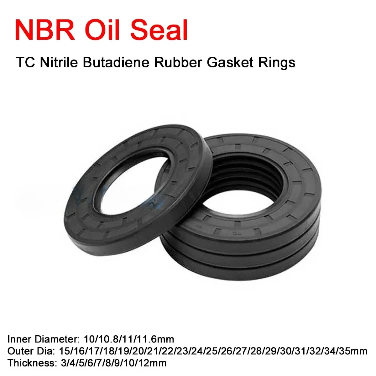 

NBR Framework Oil Seal ID 10/10.8/11/11.6mm OD 15-30mm TC Nitrile Butadiene Rubber Gasket Rings Cover Double Lip with Spring