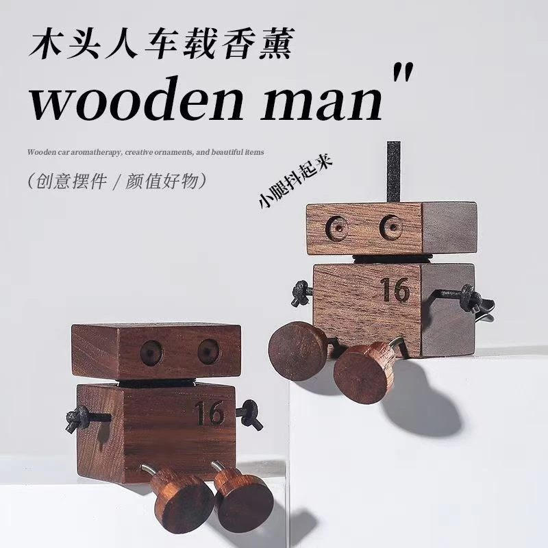 Wooden Robot Walnut Car Vent Aroma Diffuser Flameless Leg Shaker Cute Car Interior Decor For Women And Teens Christmas Gift