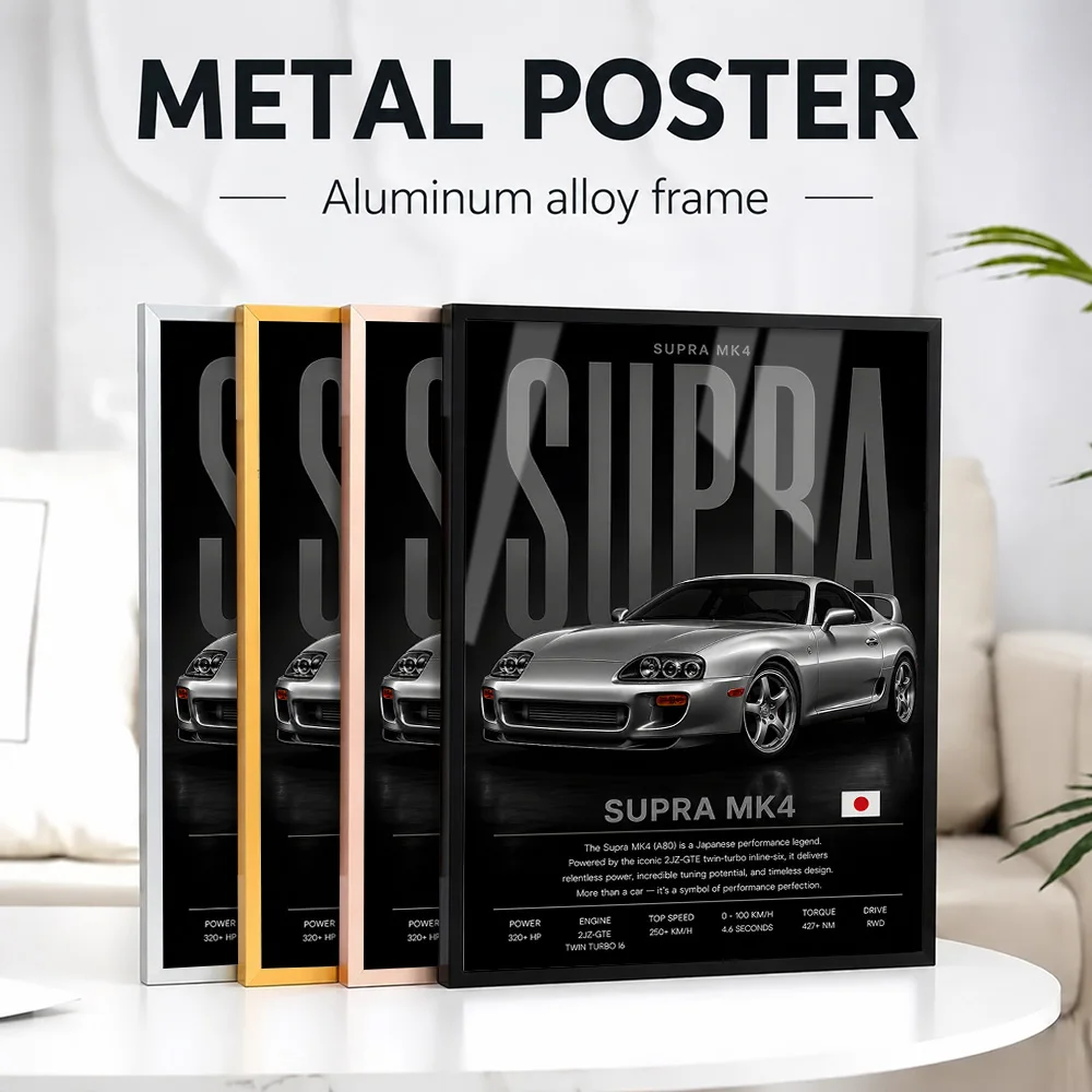 Japan Supra MK4 Car Metal Poster With Aluminum Alloy Frame Customized Photo High Contrast Style Wall Art For Study Driver Gift