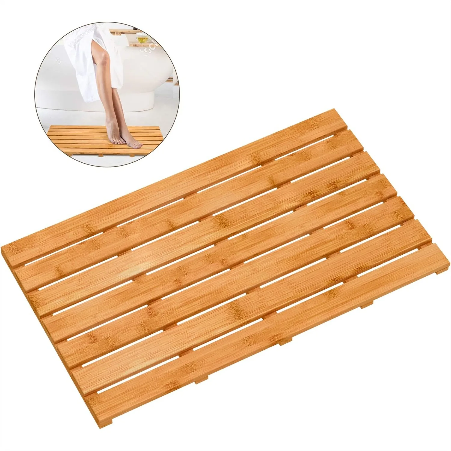 

Bamboo Wooden Bath Floor Mat for Luxury Shower - Non-Slip Waterproof Carpet, Easy to Clean, Indoor Outdoor Use
