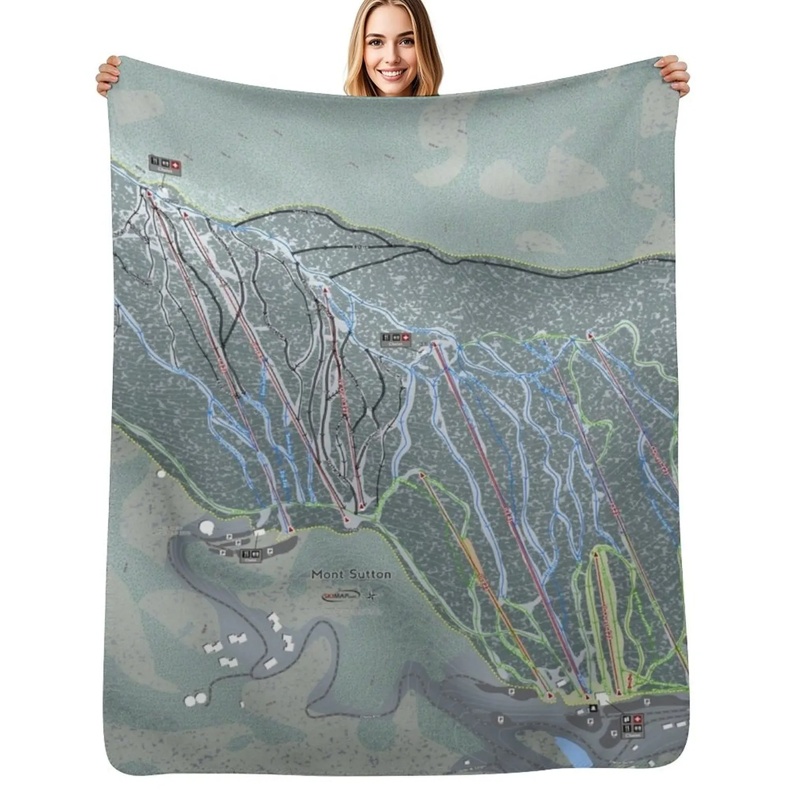 Mont Sutton Resort Trail Map Throw Blanket Durable Warm Blanket for Daily Home Use