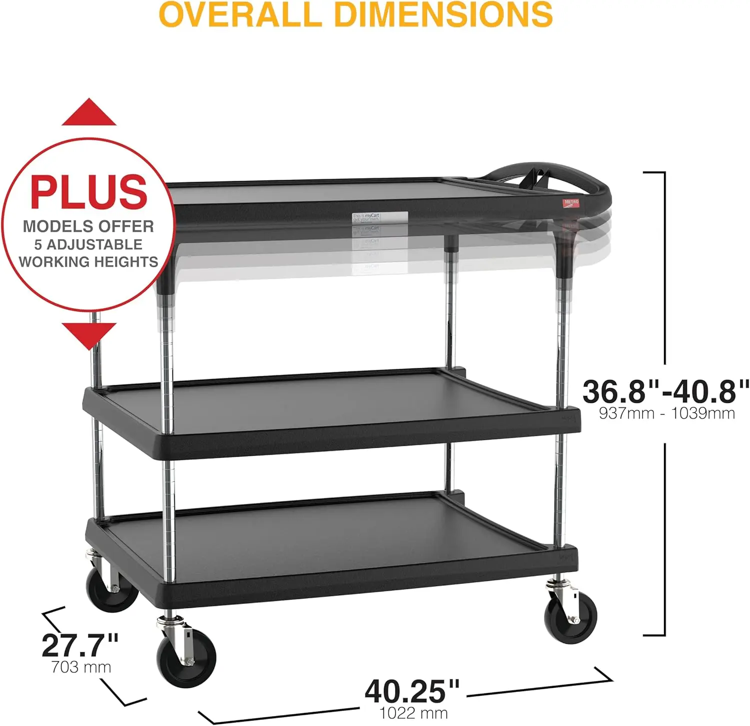 ro Mycart Plus Utility Cart - Choose-Your-Height Adjustable Heavy Duty Rolling Cart For Home, Commercial And Industrial Use