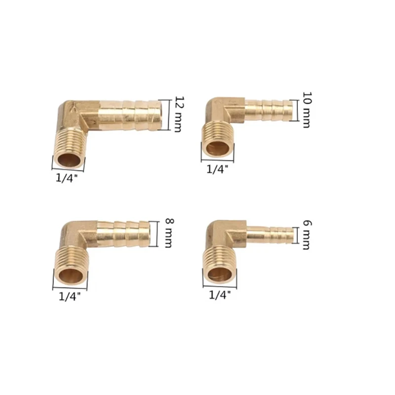 

Brass Hose Barb Fitting Elbow 6mm 8mm 10mm 12mm Tail to 1/4" BSP Male Thread Water Pipe Coupling Connector Joint Adapters