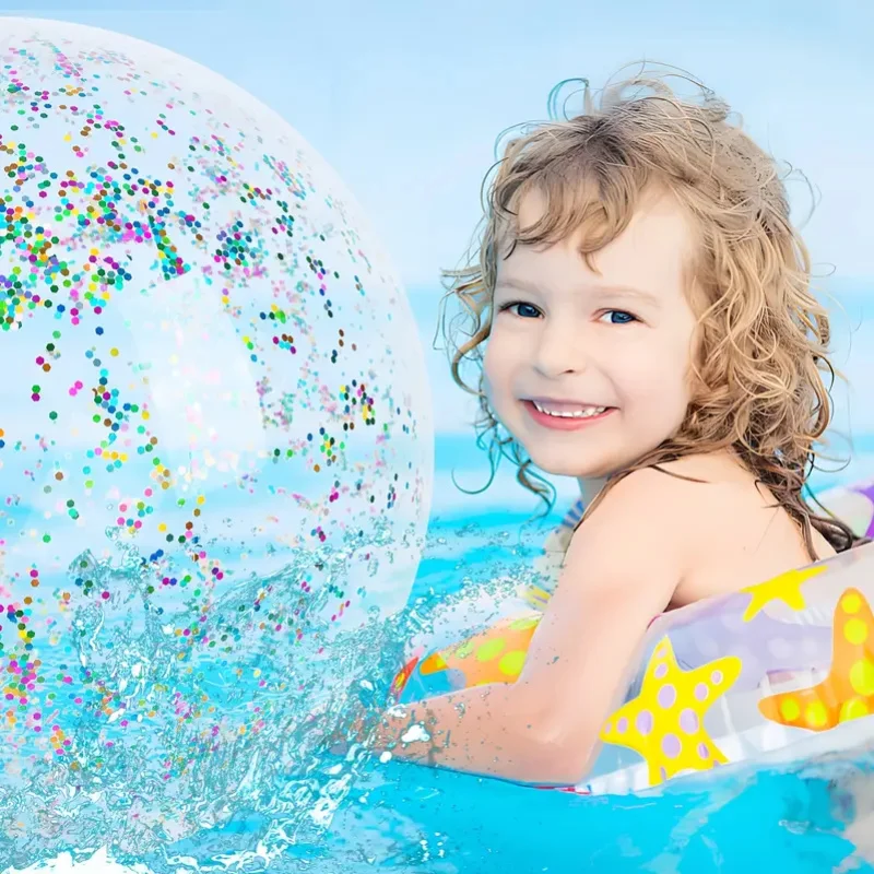 3pcs Glitter Inflatable Beach Ball, 40cm/16inch Transparent Ball, Suitable For Summer Seaside, Pool Party Decorations, Summer