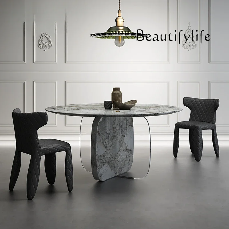 X40 Italian Minimalist Natural Marble Round Dining Table Villa Acrylic Creative Dining Table