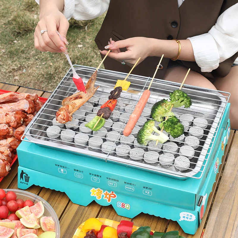 One-time BBQ Grill Stainless Steel Smokeless Household Outdoor Disposable Grill Light Weight Portable Charcoal Korean Barbecue