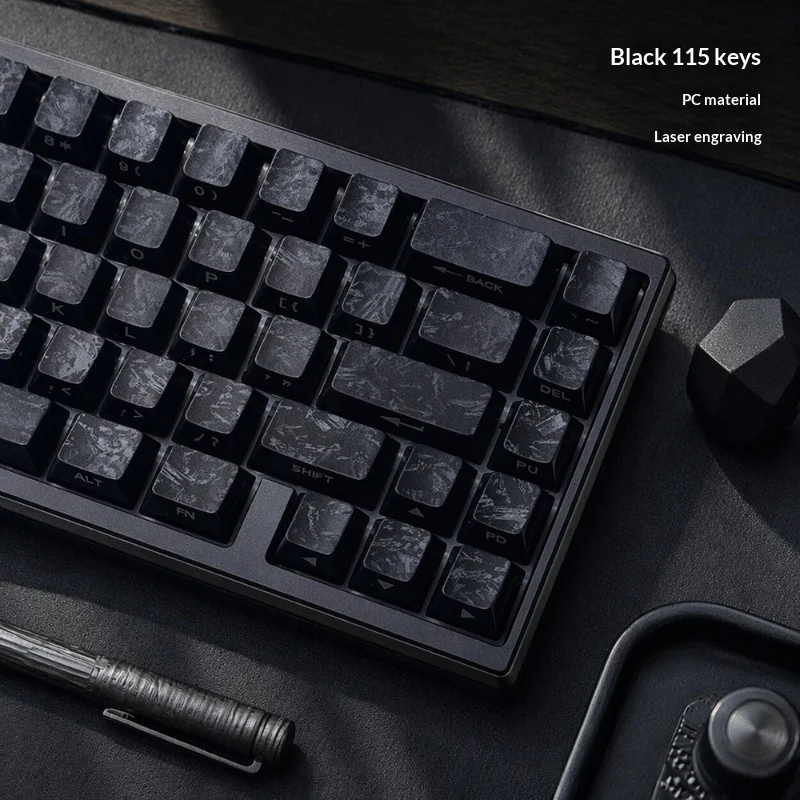 Black side engraved top carbon fiber keycap with 115 keys, complete set of original PBT mechanical keyboard