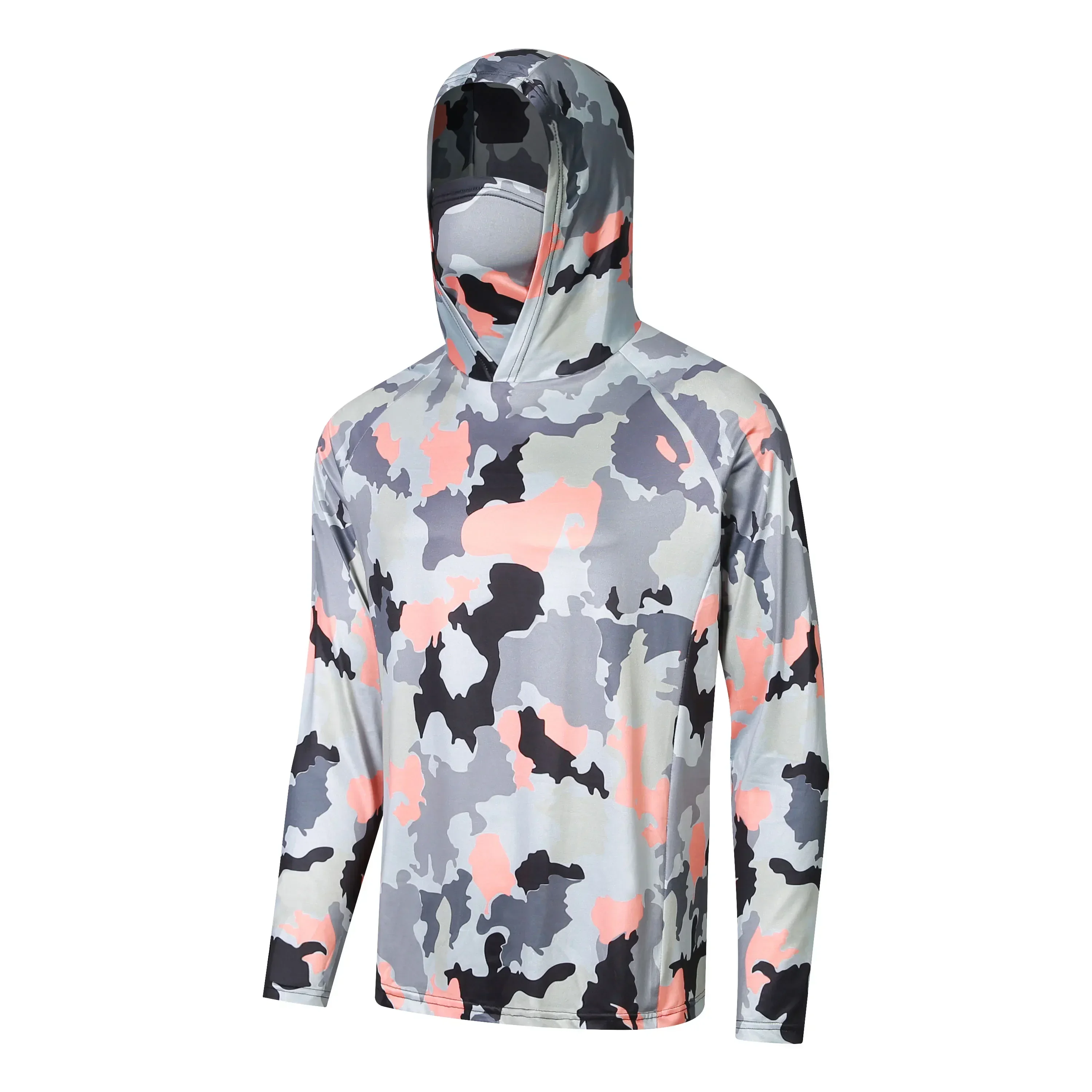 Camouflage Fishing Shirt Summer Long Sleeve Breathable Hooded Fishing jerseys Face Mask Performance Fishing Wear