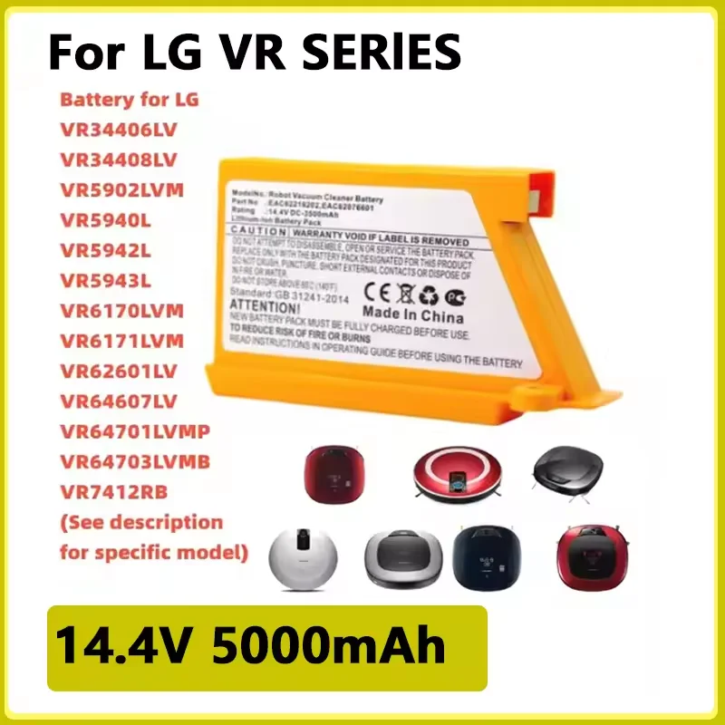 New 14.4V 5.0Ah For LG Sweeping Mopping Robot Battery EAC60766107 EAC60766109 EAC62218207 VR6260LVM R76TIM M970I VR5940L Battery