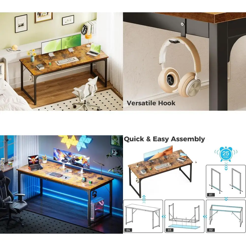 

Vintage-Style Large Writing Desk for Home Office or Small Spaces with Peg Hooks