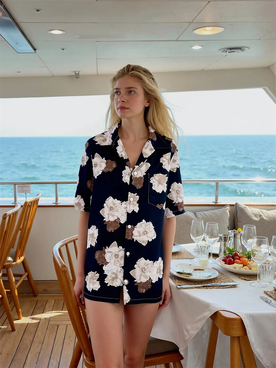 

Рубашки с короткими рукавами с цветочным принтом, эмоциональные блузки, одежда для женщин, зимние топы, асимметричные повседневные топы с вырезом из сухого жемчуга